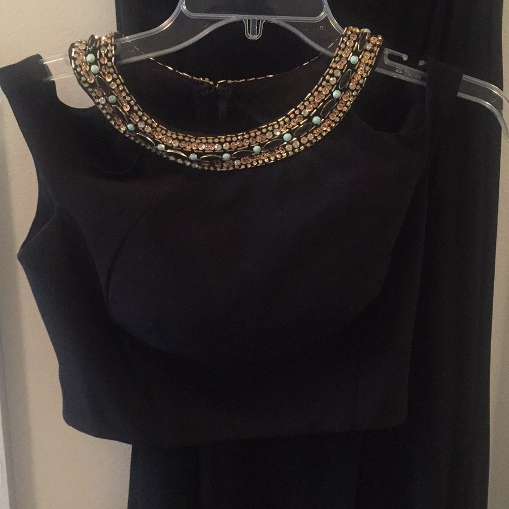 Black Camille La Vie crop top with long skirt